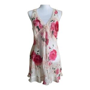 SECRET TREASURES Pink Rose Slip Nightgown Matching Robe Set